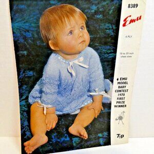 Pattern Baby Dress Vintage Knitting Emu 4 Ply Wool Yarn 1970 Contest Winner